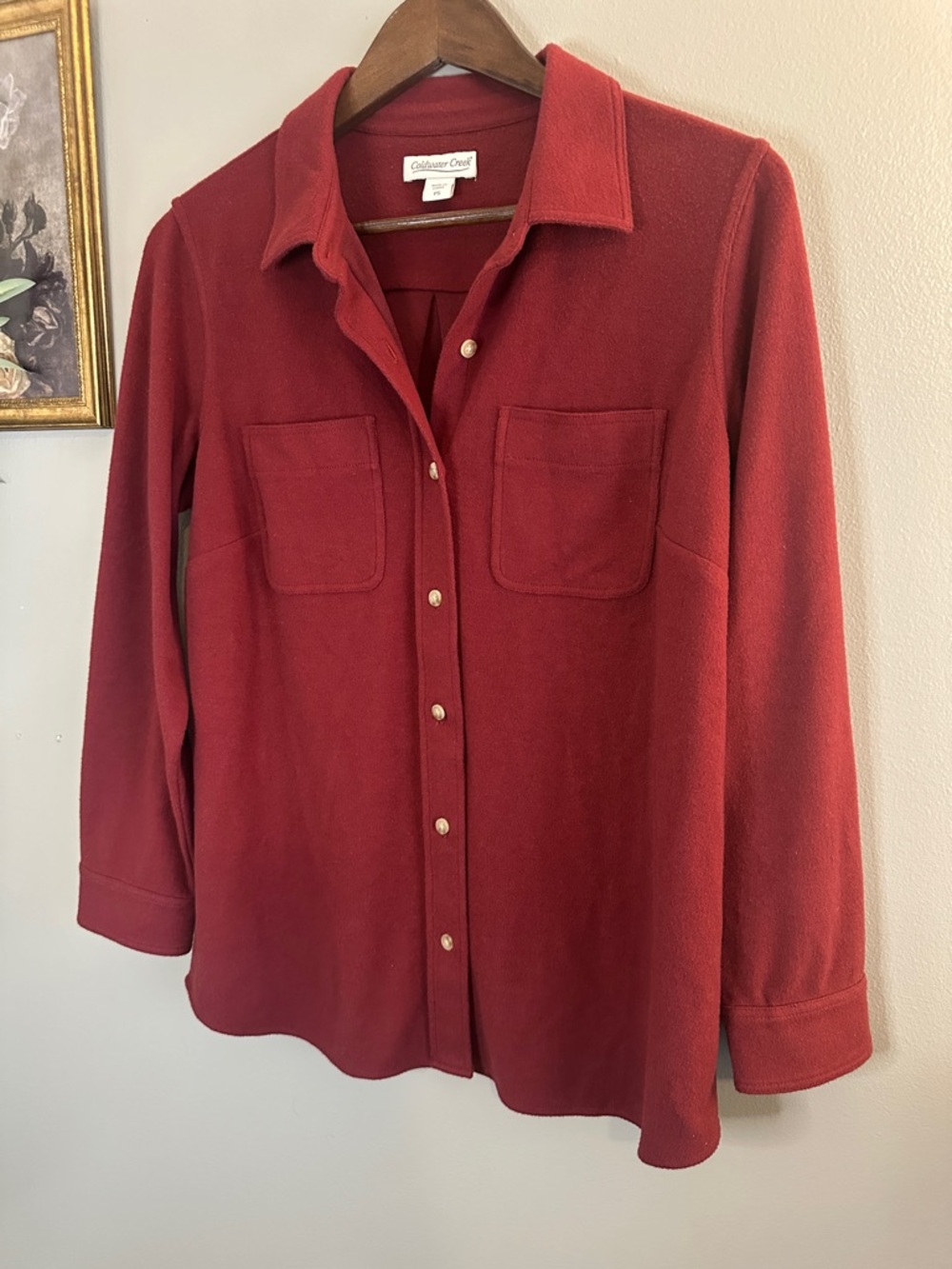 Coldwater Creek Petite Small Red Knit Button Front Shirt Jacket Top PS - Picture 6 of 8